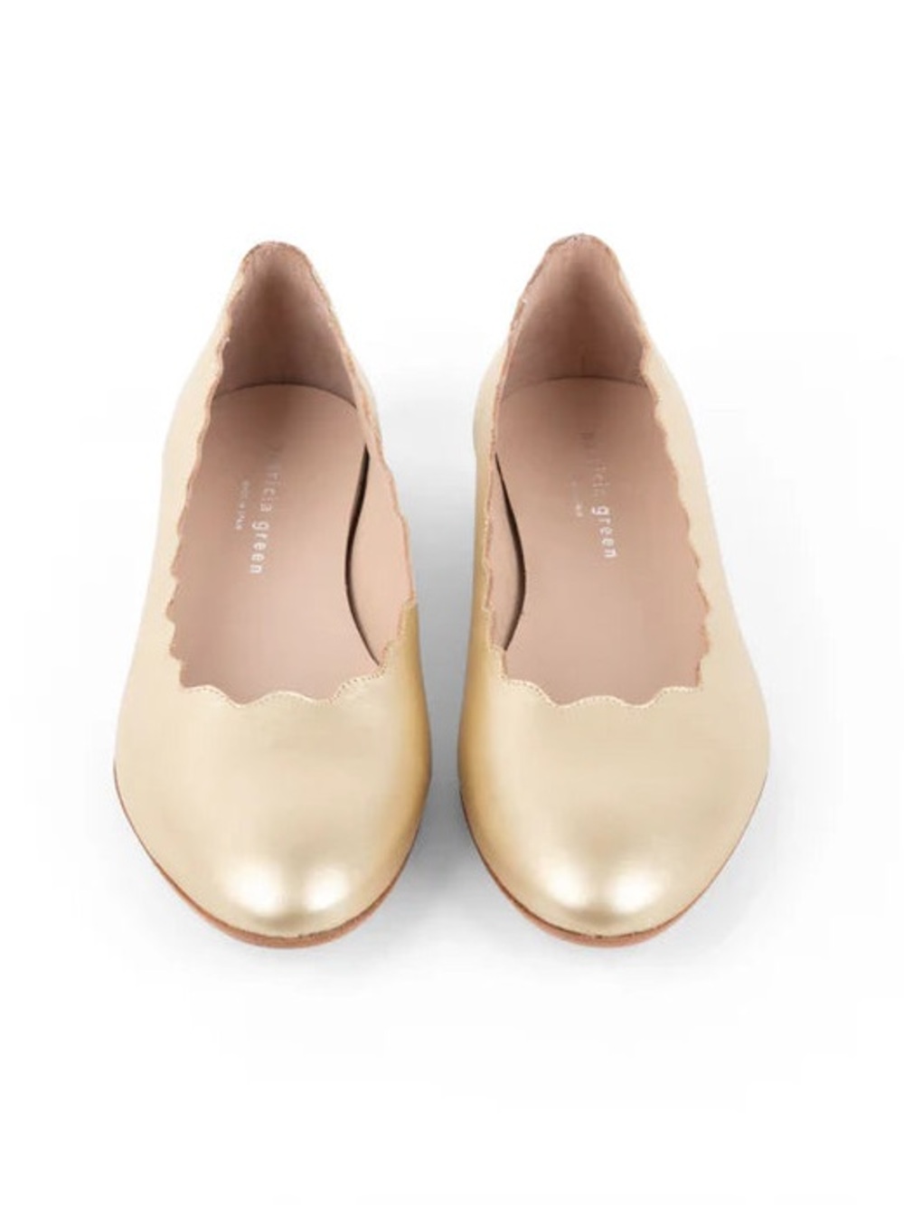 Patricia Green Palm Beach Gold Scalloped Ballet Flats Leather Spain Sz 10